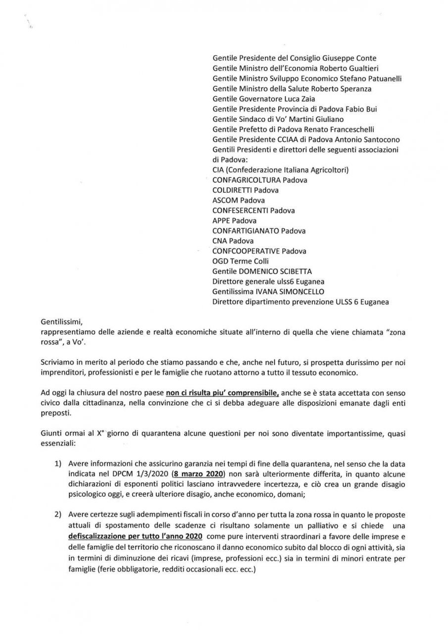 Petizione a Vo’ per il ritorno alla normalità