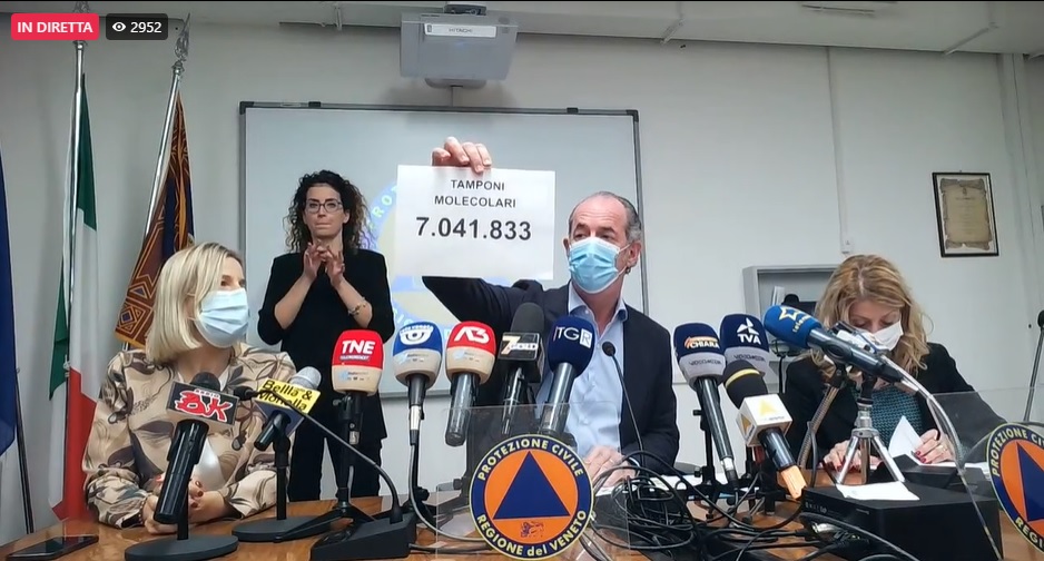 Covid, Zaia: “Terza dose per tutti, obbligo vaccinale? No grazie” | + 539 positivi | Dati 27 ottobre 2021