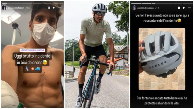Spavento per il triatleta Alessandro Fabian, in bici a 40 km/h contro un’auto: “Il casco mi ha salvato la vita”