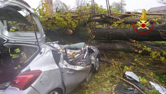 Maltempo, le foto del grosso albero caduto su un’auto: 27enne gravissimo