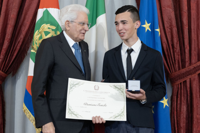 Damiano Toniolo di Villa del Conte premiato dal Presidente Mattarella come Alfiere della Repubblica