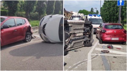 Scontro tra auto ad Arzergrande, una si ribalta sul lato: feriti una mamma e il figlio di 4 anni