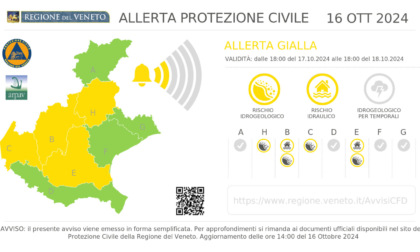 Allerta gialla in Veneto: piogge intense a Padova e in provincia, criticità idrogeologica e idraulica