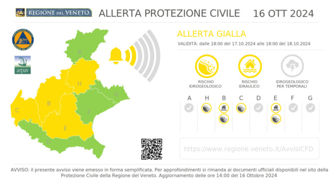 Allerta gialla in Veneto: piogge intense a Padova e in provincia, criticità idrogeologica e idraulica