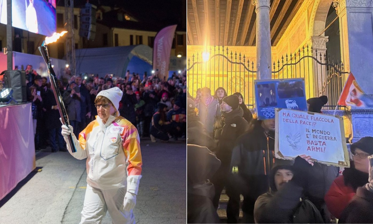 Fiaccola olimpica a Padova, accensione del braciere in Prato della Valle tra applausi e contestazioni